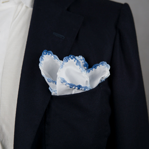 Cotton pochette- White and Blue Navy edge – G Inglese Store